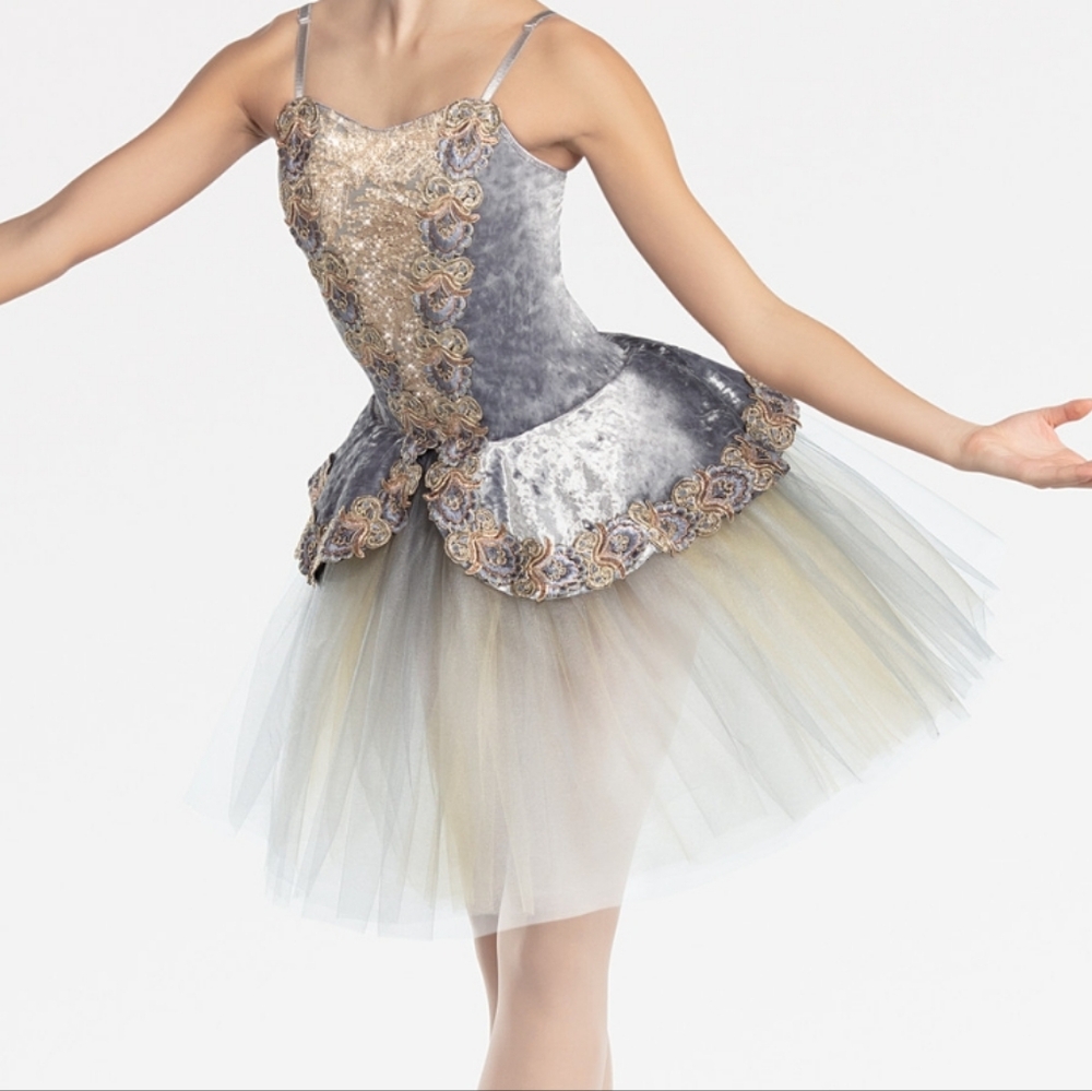 Revolution Velvet Silver and Gold Dance Costume Tutu Size Women's M